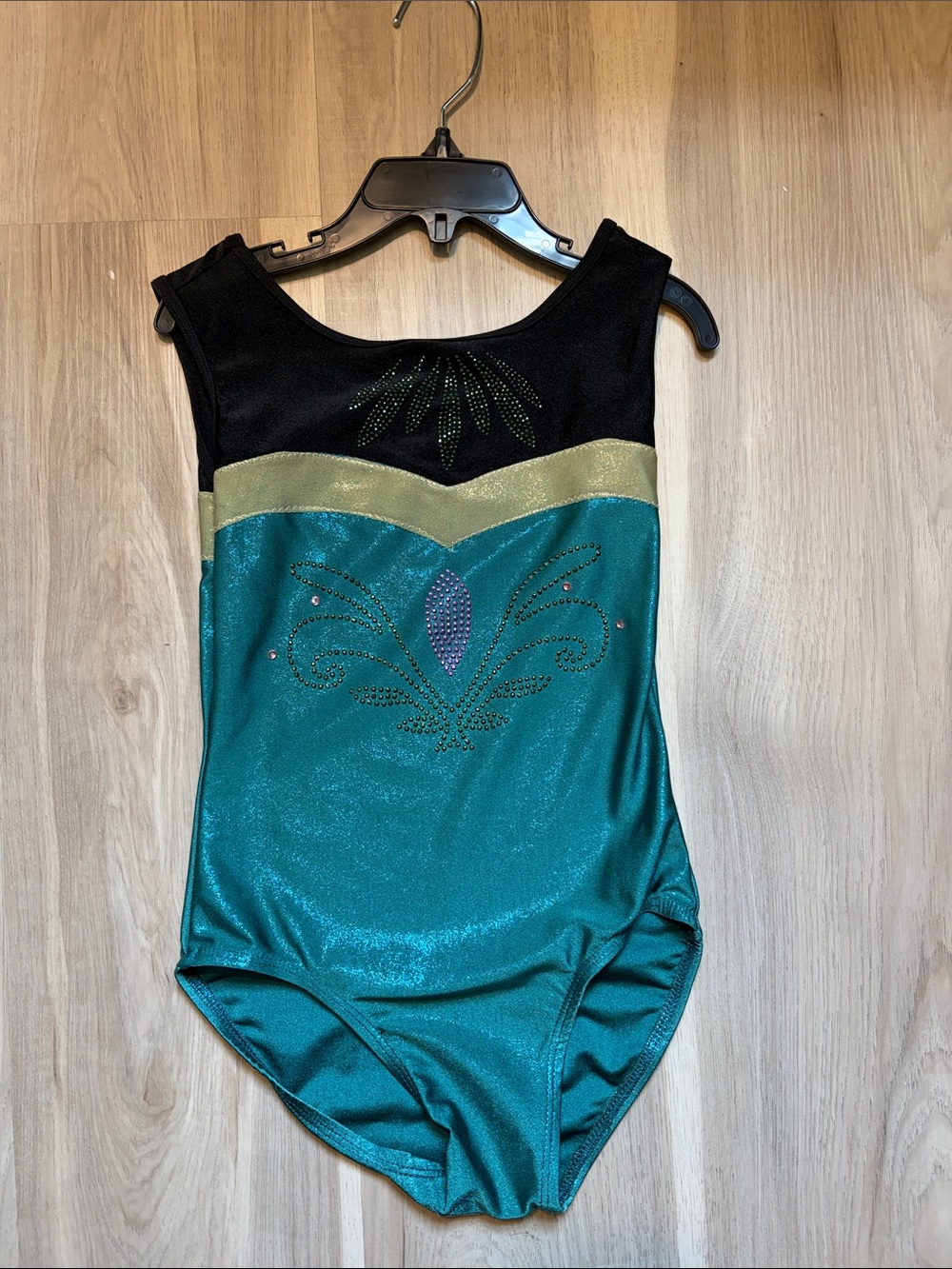 Frozen Anna 8-10 (child large) Teal and Black Sparkle One-Piece Dance Leotard